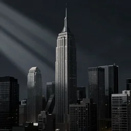Gotham city skyline, dark, stylized