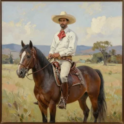 a exquisite oil canvas of an argentinian gauchos mate