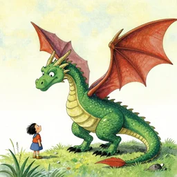 a dragon in the style of H.A. Rey