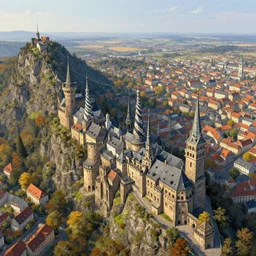 an ultra detailed matte landscape painting of an german renaissance capital city built into the side of a mountain with many tall spirally towers, sweeping vista, german renaissance architecture, ultrawide lens, aerial photography, 8 k, volumetric lighting, smooth, highly detailed, digital illustration, art by greg rutkowski and akira toriyama and artgerm