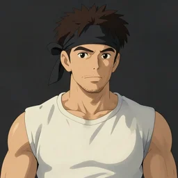 musculated athlete with a light beard, a black tissue band on his head, he wears a white t - shirt, art by studio ghibli and j. c. leyendecker and greg rutkowski and artgerm and ilya kuvshinov, portrait, fantasy, highly detailed, digital painting, headshot, trending on artstation, concept art, sharp focus, illustration
