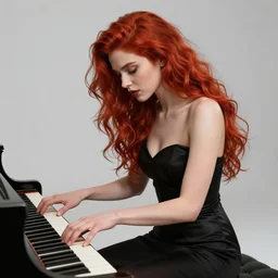 a Photorealistic dramatic fantasy render of Elesky, the Streamer, a beautiful redhaired woman playing the piano by WLOP,Artgerm,Greg Rutkowski,Alphonse Mucha, Beautiful dynamic dramatic dark moody lighting,shadows,cinematic atmosphere,Artstation,concept design art,Octane render,8K The seeds for each individual image are:  [695398160, 544618239, 4281470463, 2012457599, 1030970047, 218734127, 3250620159, 3333362943, 740656191]