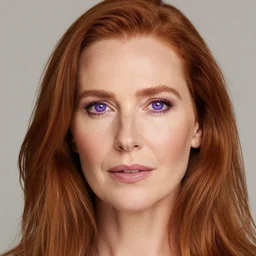 mature woman with long ginger hair and purple eyes, high quality photo