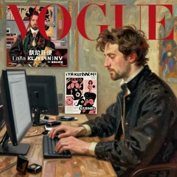 typing, typing, typing, computer programmer, software engineer, vogue women's fashion beauty celebrity magazine, chanel makeup, ilya kuvshinov, john singer sargent, digital art illustration, impressionist oil painting, trending on artstation, intricate
