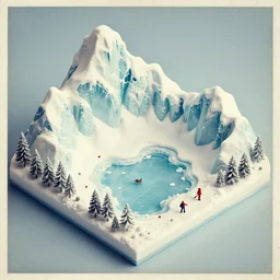 ice paradise, isometric diorama, beautiful, vintage photo