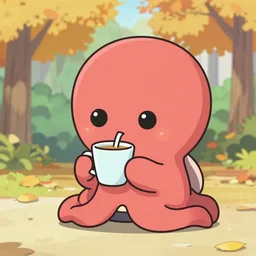 the cutest most impossibly kawaii little squid character who just wants to drink a latte during the autumn season and just got kicked out of college in the style of aggretsuko by sanrio that you've ever seen in your whole entire life or maybe even existence, high resolution, marketable, friendly, produced by a professional company