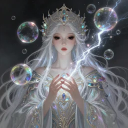 portrait of magical wizard, dreamy and ethereal, Black eyes, peaceful expression, ornate frilly robes, fantasy, intricate, elegant, rainbow bubbles and lightning,highly detailed, digital painting, artstation, concept art, smooth, sharp focus, illustration, art by artgerm and greg rutkowski and alphonse mucha