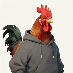 a portrait of a robotic rooster wearing a hoodie, artstation, illustration