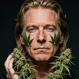 robert plant with marijuana buds and leafs for a head and face 4 k