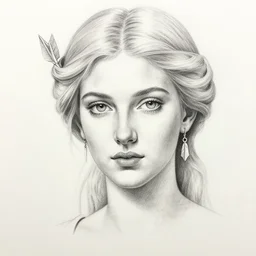 pencil drawing of beautiful greek goddess aphrodite with arrowhead jewelry, beautiful piercing eyes, beautiful blonde hair, hyper realistic face, in the style of greg rutkowski, fantasy, amazing detail, epic, elegant, smooth, sharp focus, from the front
