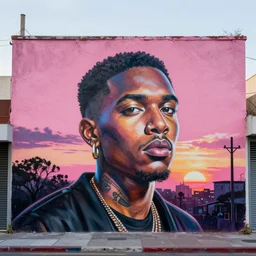 hyperdetailed street art painting of beautiful pink sunset in style of eduardo kobra, photorealism, sony a 7 r