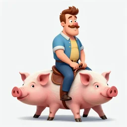 pin up style art of hank hill riding a pig with a saddle