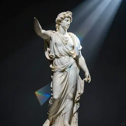 “Light prism in the shape of Greek God Apollo, refraction, light rays shining through, 4k photo”