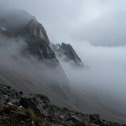a detailed, award winning national geographic photo, of mist gliding down the slopes of mordor