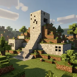 a minecraft village, by frank lloyd wright