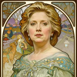 young hillary clinton, by alphonse mucha, art nouveau