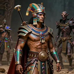 hyper detailed ultra sharp aztec underworld warrior trance man. trending on artstation, warpaint aesthetic, earthwave, colorful, neon, ornate, intricate, digital painting, concept art, smooth, sharp focus, illustration, art by artgerm and greg rutkowski and h. r. giger, 8 k
