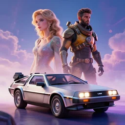 ethereal movie poster of loish and guweiz, a perfect delorean, dreamy aesthetic, highly detailed, octane render, unreal engine 5, trending on artstation, beautiful concept art, by wlop and beeple, in the style of borderlands, 8 k
