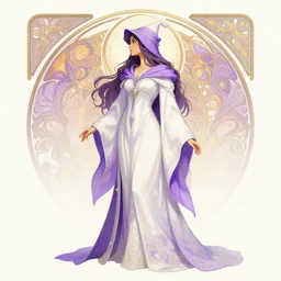 side profile cenetered portrait, maya ali wizard, design by artgerm, cushart krenz, greg rutkowski, alphonse mucha. gloomhaven, pastel colors, ( ( ( a billowy intricate white and purple robe ) ) ) sharp edges. ultra clear detailed. 8 k. ultra detailed, elegant, intricate, octane render