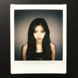 atmospheric polaroid photograph of a japanese girl with emo makeup and long hair