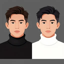 2 d character design, a asian male in turtleneck, symmetrical face, vector art, digital art, portrait, 4 k, 8 k, sharp focus, smooth, illustration, concept art
