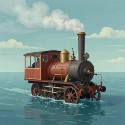 steam engine sitting in the middle of a body of water, a detailed matte painting by richard wilson, trending on unsplash, environmental art, creative commons attribution, associated press photo, furaffinity