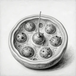 illustration of an eukaryotic cell by claude monet, black and white painting