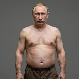 Detailed portrait of Vladimir Putin close to reality 2022, in game style 8k wearing only pants with bare torso and small belly and sagging old skin,