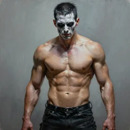 a photorealistic painting of an attractive killer man