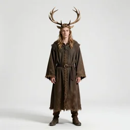 young druid with antler crown, studio photography, full body, standing, isolated on a pure white background, centered, whole figure in frame, sharp focus, studio lighting