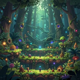 a magical enchanted mysterious forest background from a gorgeous indie platform game, intricate, highly detailed , masterpiece
