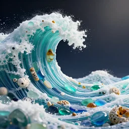 kanagawa waves made from sea glass and fossilised resin, 3 d render, unreal engine 5, highly detailed, dramatic lighting, bright colours, 8 k