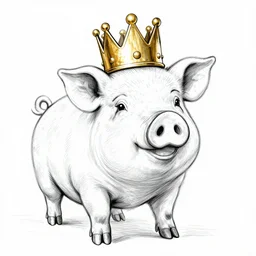 detailed line art doodle sketches of a pig wearing a gold crown in the style of alan moore