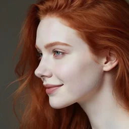 close up highly detailed portrait of a beautiful!!! pale girl with flowing red hairs, sideview!!!, side view, smirk, beautiful eyes. by greg rutkowski and gaston bussiere and craig mullins and j. c. leyendecker, hd