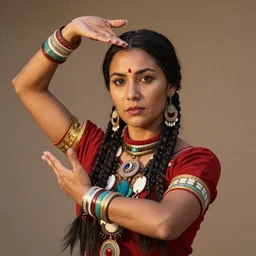 Photo of Native Indian woman Emilia Clarke, portrait, skilled exotic Indian dancer, ancient, realistic, detailed, Emilia Clarke