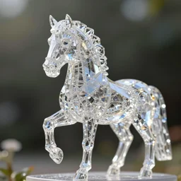 a beautiful horse made of crystals, natural lighting,