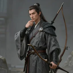 a thoughtful mage in grey and archer by artstation