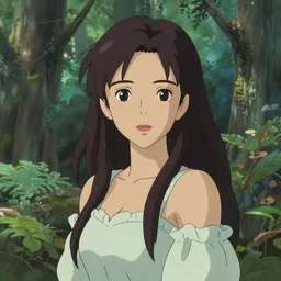 “portrait of a pretty goddess in a magical forest, beautiful, highly detailed, photoshop, digital art, ghibli”