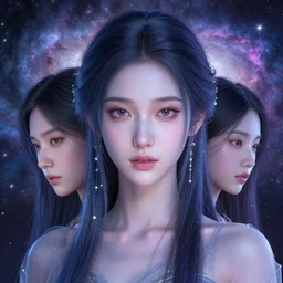 tonemapped 8 k closeup of transcendent goddess by seb mckinnon, john avon, sui ishida with galaxy as background