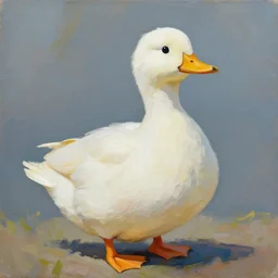 greg manchess portrait painting of adorable fat round white duck, medium full body shot, impasto, asymmetrical, profile picture, organic painting, sunny day, matte painting, bold shapes, hard edges, ambient occlusion, artstation, by huang guangjian, gil elvgren, ruan jia, greg rutkowski, gaston bussiere
