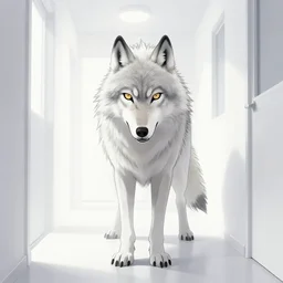 “a creepy wolf in a bright white hallway, by Junji Ito”