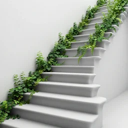 a set of stairs with vines growing up them, a raytraced image by Tadao Ando, flickr contest winner, environmental art, streetscape, vray, national geographic photo