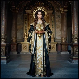 lomography, full body portrait photo of women like reol wearing magical robes holding a ritual in a ornate temple interior, moody, realistic, dark, skin tinted a warm tone, light blue filter, hdr, rounded eyes, detailed facial features, white gold black, alphonse mucha, heian