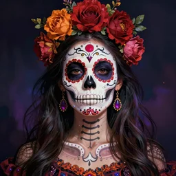 illustration of a sugar skull day of the dead girl, art by jacqueline e