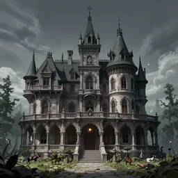 gothic mansion, extremely detailed, sharp focus, wide view, full body shot, smooth, digital illustration, by rossdraws, frank franzzeta, mcbess, sakimichan,