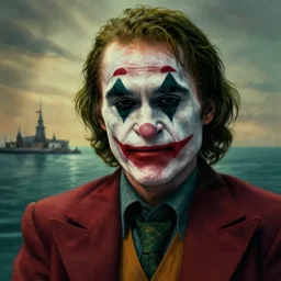 a still of Jeffrey Epstein as the Joker, realistic, private island, sigma male, accurately portrayed, portrait art by alphonse mucha and greg rutkowski, highly detailed, digital painting, concept art, illustration, dim lighting with twilight rays of sunlight, trending on artstation, very detailed, smooth, sharp focus, octane render, close up