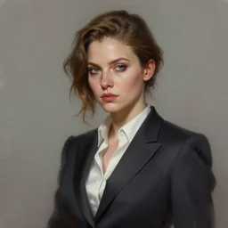 a digital painting of a woman in a suit, a character portrait by artgerm, trending on artstation, fantasy art, ilya kuvshinov, artstation hd, artstation hq.