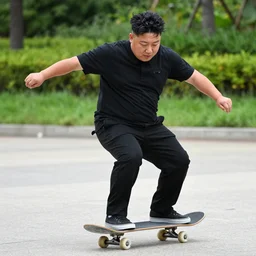 Kim jong un riding a skateboard