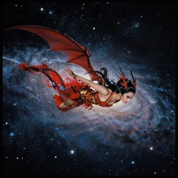 3 5 mm film still, dragon lady flying through the galaxy