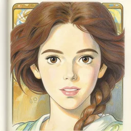 emma stone, finely illustrated face, highly detailed, colored pencil, studio ghibli, tankobon, in the style of ilya kuvshinov and krenz cushart and william - adolphe bouguereau and alphonse mucha